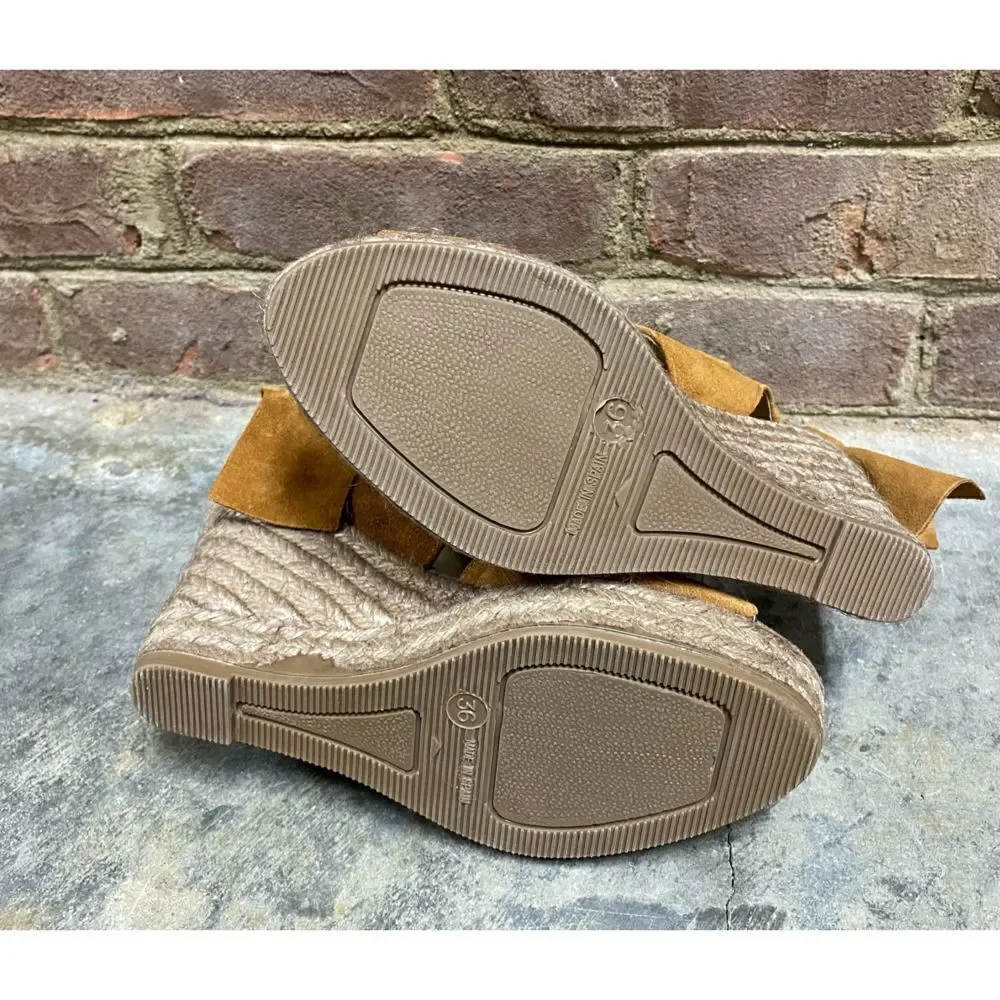 Kanna Tan Suede Basket Karneol Espadrille Platform Wedge NEW Size 36